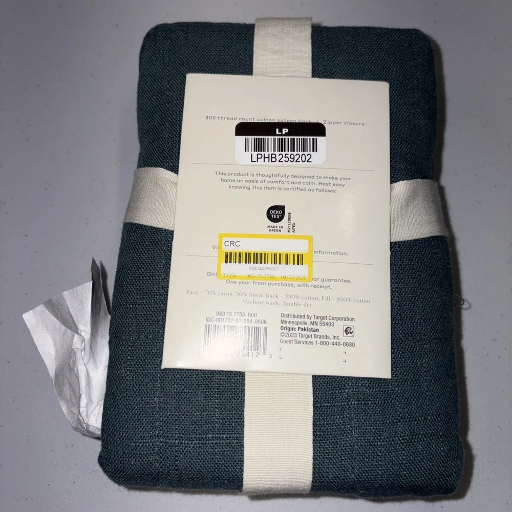 Casaluna Heavyweight Linen Blend Sham Standard Teal Green Zipper Closure